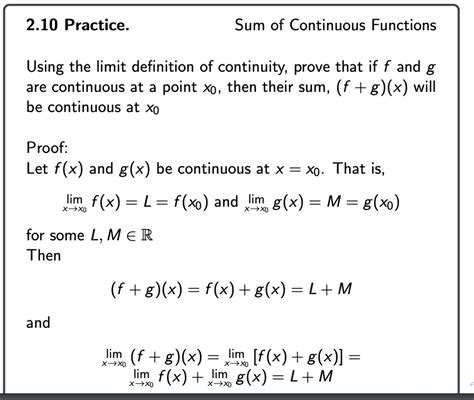 Solved 2 10 Practice Sum Of Continuous Functions Using The