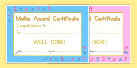 Maths Award Certificate Teacher Made Twinkl