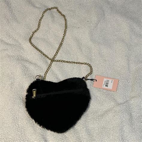 Black Fuzzy Heart Shaped Purse With Gold Juicy Depop