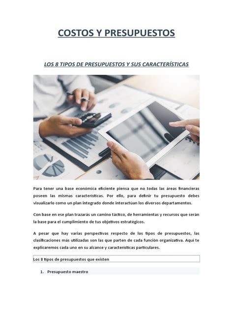 Los 8 Tipos De Presupuestos Empresariales Características Y Usos Pdf