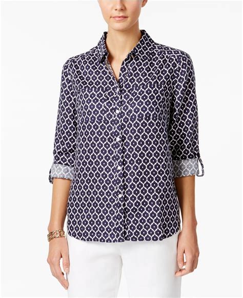 Charter Club Linen Print Blouse Only At Macys Tops Women Macys