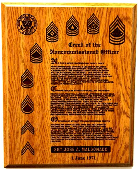 Military Plaque Laser Engraved Army Nco Creed Mais Jewelry And Engravers