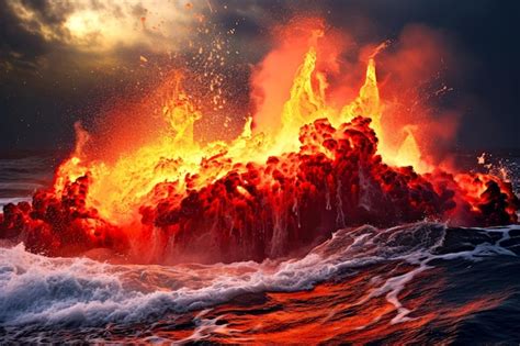 Premium Ai Image Volcanic Eruption At Sunset