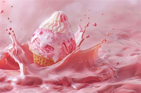 Melting Ice Cream Splash Icecream Melt Flow Dripping Yogurt Melting Ice