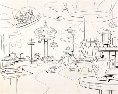 The Jetsons Concept Drawing | City drawing, Drawings, The jetsons