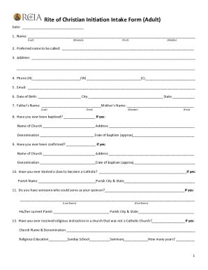 Fillable Online Rite Of Christian Initiation Intake Form Adult Fax