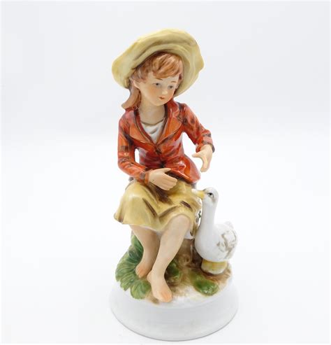 Vintage Italian Capodimonte Small Figurine Girl With Goose Etsy