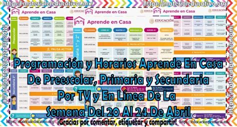 Programaci N Y Horarios Aprende En Casa De Preescolar Primaria Y