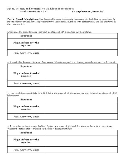 Tyshawn Thomas Speed Velocity Acceleration Worksheet Blank