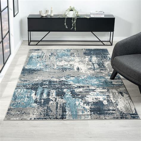 Luxe Weavers Modern Abstract Distressed Blue 6x9 Area Rug For Living