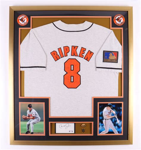 Cal Ripken Jr Signed Orioles Custom Framed Cut Display With Jersey