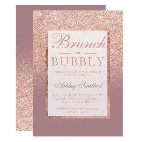 Rose Gold Dusty Rose Brunch Bubbly Bridal Shower Invitation Zazzle Brunch Bubbly Bridal