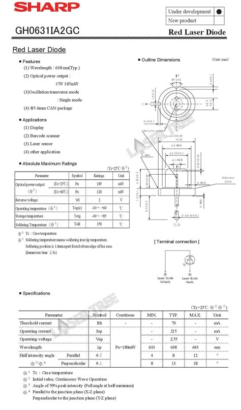 Sharp GH0631IA2GC 638nm 180mW 185mW Red Laser Diode BeamQ