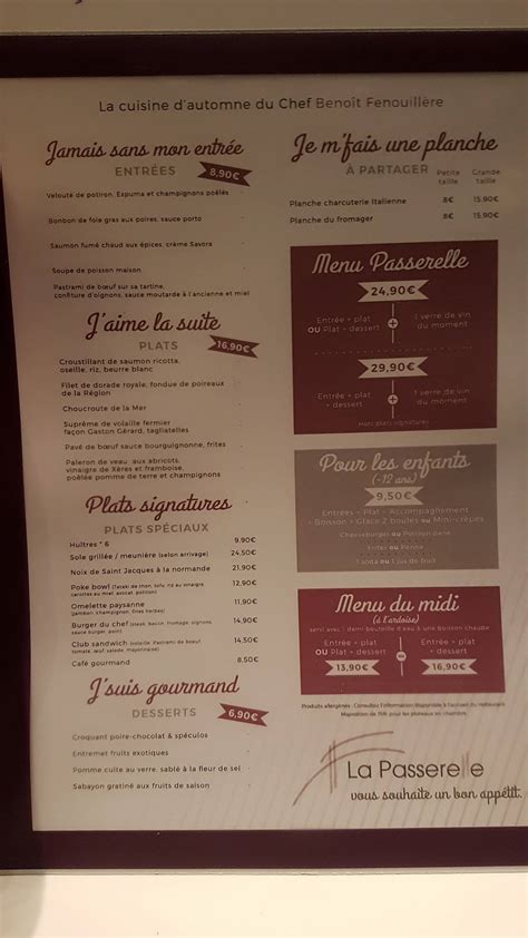 Menu Au RESTAURANT LA PASSERELLE Cherbourg En Cotentin