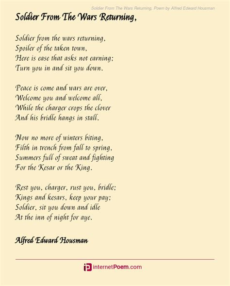 Soldier From The Wars Returning Poem By Alfred Edward Housman