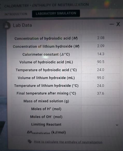 Solved CALORIMETRY ENTHALPY OF NEUTRALIZATION LABORATORY Chegg