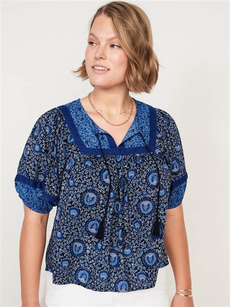 Elbow Length Split Neck Floral Print Poet Swing Blouse Old Navy