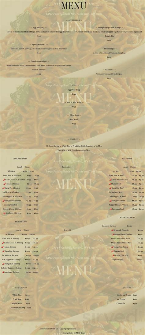 Rice N Noodle Menu In Rawlins Wyoming Usa