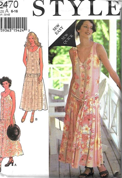 Sew Easy Style 2470 Misses Dropped Waist Dress With Softly Pleated Skirt And Sash Pattern Size