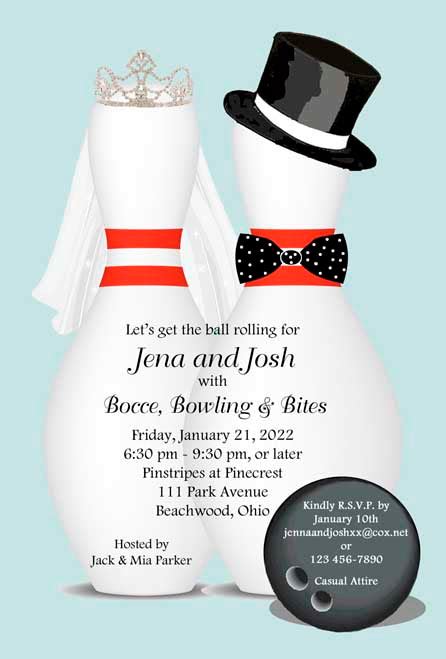 Bride And Groom Bowling Pins 2 Custom Invitation Rudmans Ts