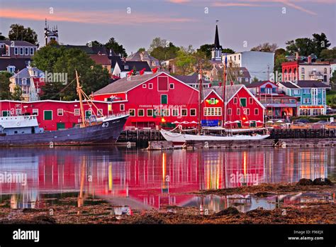 Fisheries Museum of the Atlantic and town of Lunenburg at sunset ...