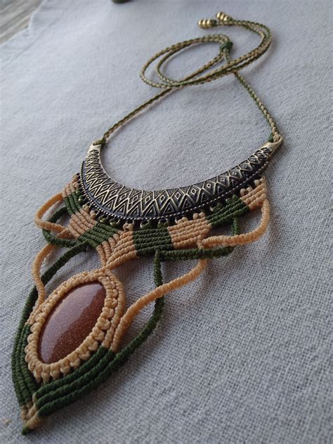 Crystal Necklace Macrame Necklace Sandstone Necklace Boho Chic