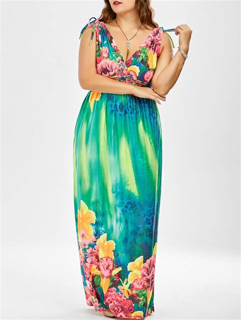 2018 Floral Long Maxi Beach Dress For Plus Size In Multi 5xl