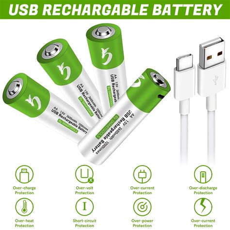 USB AA Lithium Ion Rechargeable AA Battery High Capacity 1 5V 2600mWh