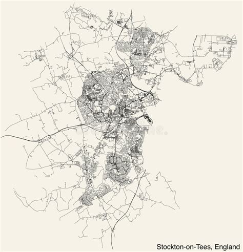 Street Roads Map Of The British City Of Stockton On Tees England Stock