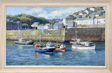 Pamela Slater Xx Xxi The Harbour Mevagissey Oil On Board Signed 39cm