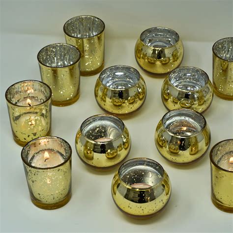 24pcs Assorted Gold Votive Candle Holders Mercury Glass Tealight