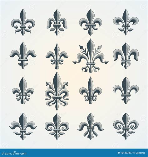 Fleur De Lis Vintage Symbols Set Stock Vector Illustration Of