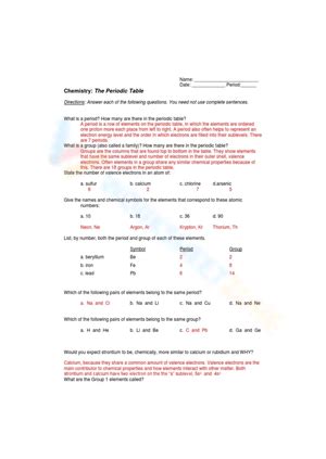 Periodic Trends worksheets