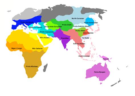 Hypothetical Map Of Language Families Of The World Approximately