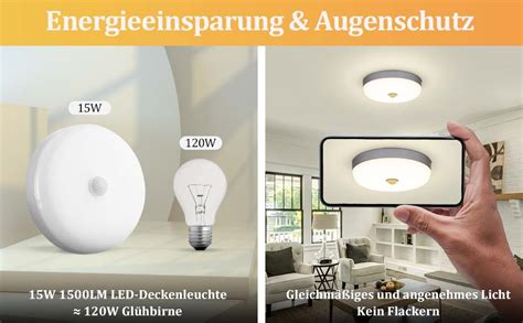 Combuh LED Deckenlampe Mit Bewegungsmelder Innen Rund Deckenleuchte