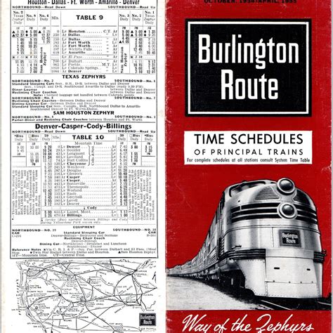 Oct 1954 Apr 1955 Burlington Route Railway Timetable Schedule Principal