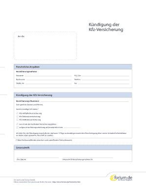 Fillable Online Bankformulare Kndigung Der Kfz Versicherung Fax Email