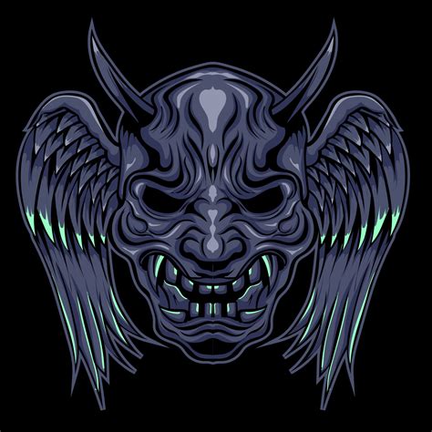 Winged Oni Mask Vector Illustration 7721299 Vector Art At Vecteezy