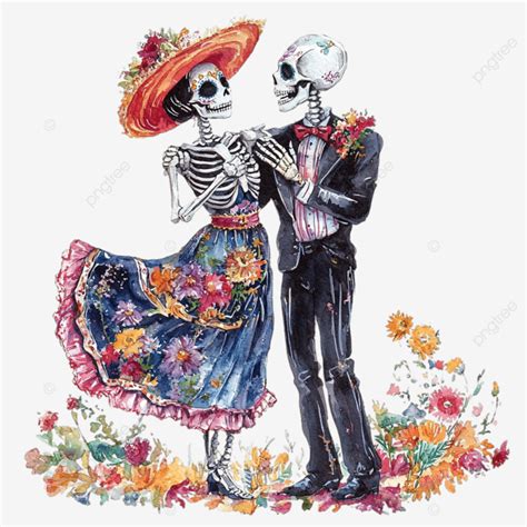 Dia De Muertos Esqueleto Pareja Bailando PNG Dibujos Dia De Los