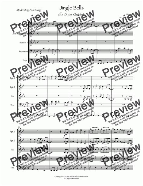 Jazz Christmas Jingle Bells Brass Quintet Sheet Music Pdf File