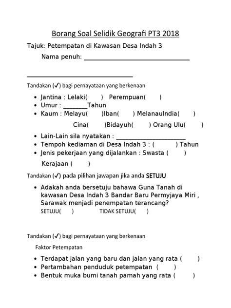 Borang Soal Selidik Geografi Pt3 2019 Pdf