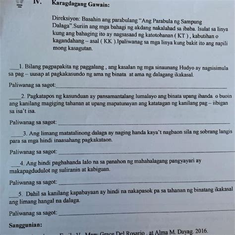 Direksiyon Basahin Ang Parabulang Ang Parabula Ng Sampung Dalaga