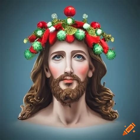 Artistic Depiction Of Jesus Wearing A Christmas Wreath Crown On Craiyon