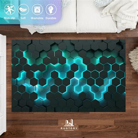 Gamer Rug Cool Neon Hexagons Rug Gaming Decor E Sport Rug Etsy