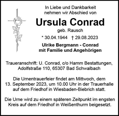 Traueranzeigen Von Ursula Conrad Vrm Trauer De