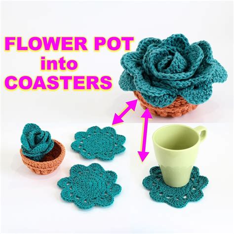 Crochet Pattern Flower Pot Into Coaster Coaster Crochet Pattern Flower