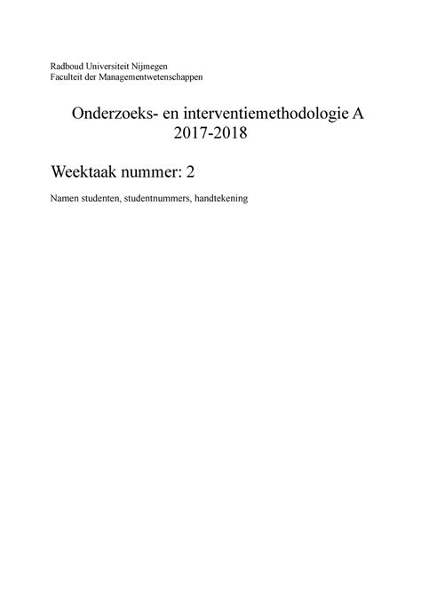 OIMA Weektaak 2 Radboud Universiteit Nijmegen Faculteit Der