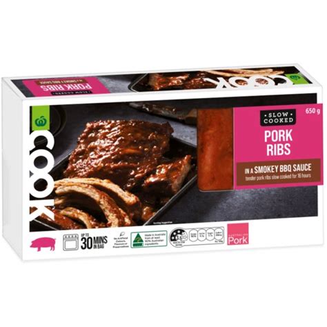 Woolworths Cook Slow Cooked Pork Ribs In Smokey Bbq Sauce 650g Bunch