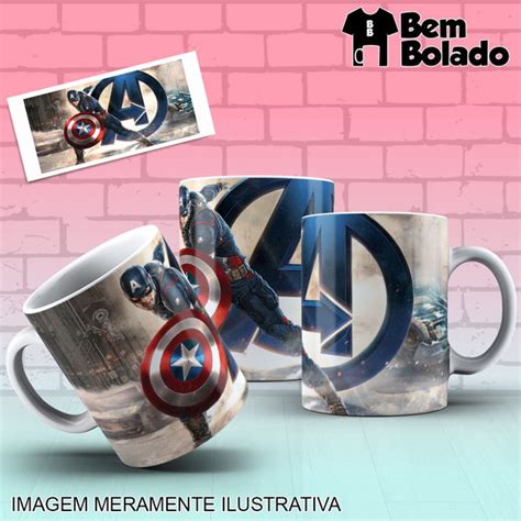 Caneca Capitão América Desenho Símbolo Avengers Herói Elo7