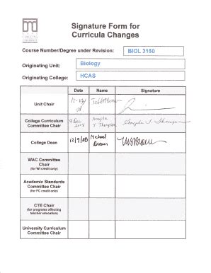 Fillable Online Ecu Signature Form For Curricula Changes Ecu Fax